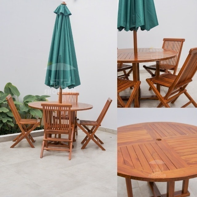 Shopidia Meja Payung Taman Kafe Outdoor Hotel Kayu Jati