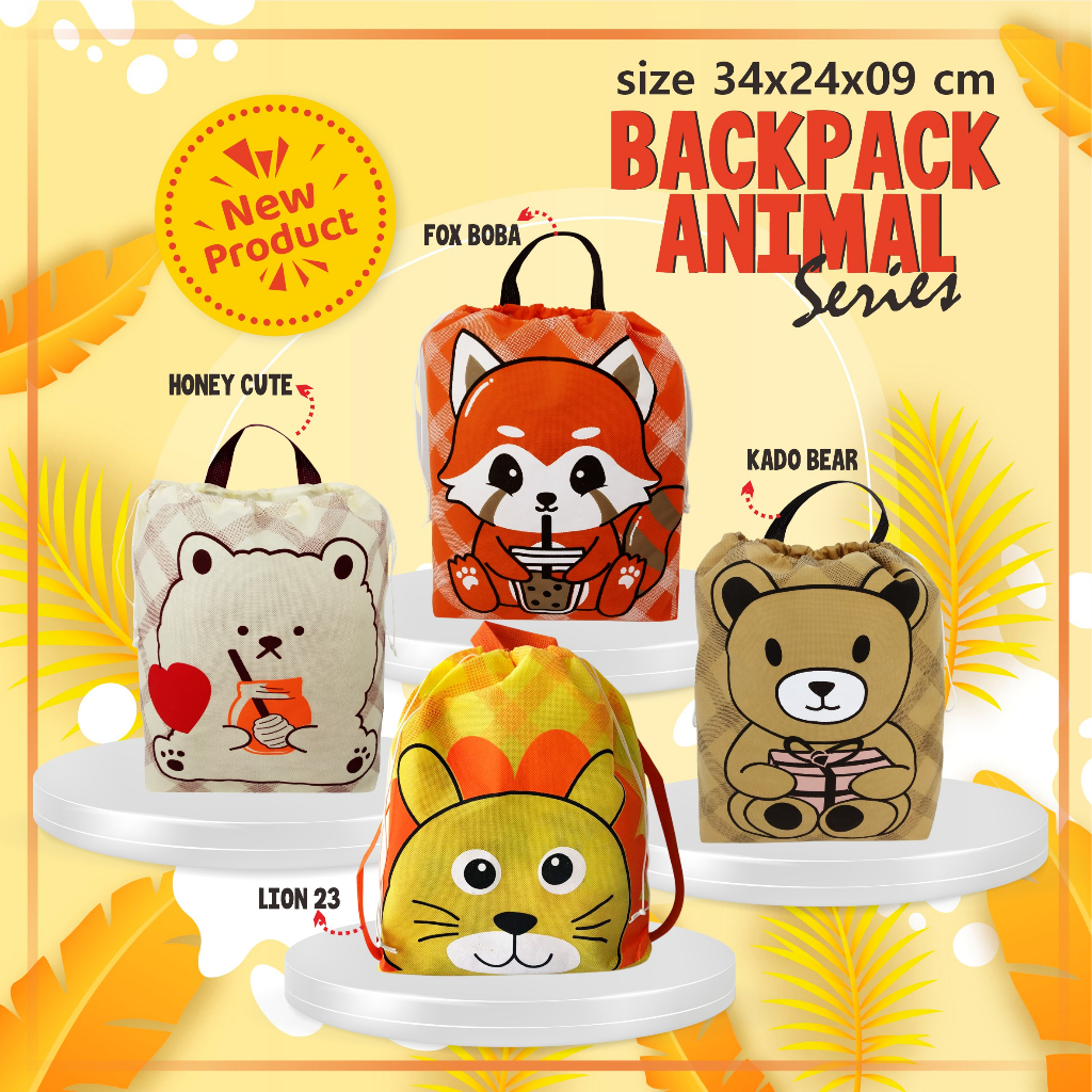 Tas Goodie Bag Model Ransel Serut Motif Animal 4