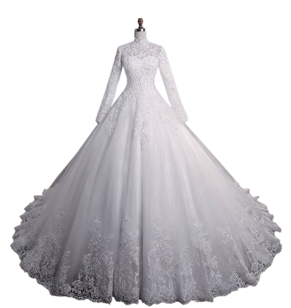 Muslim Women White Wedding Gown