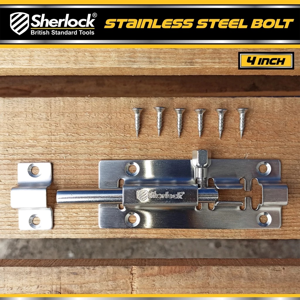 Sherlock Tools Sherlock Grendel Slot Kunci Pintu Stainless Steel 4 Inch