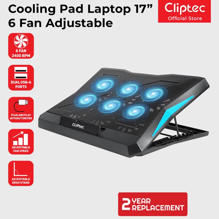 Cliptec Technology Cliptec Cooling Pad Laptop 6 Fan Adjustable Ergostand RZC180