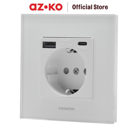 Kawan Lama Sejahtera AZKO KrisbowⓇ Stop Kontak Dinding Glass Frame Putih