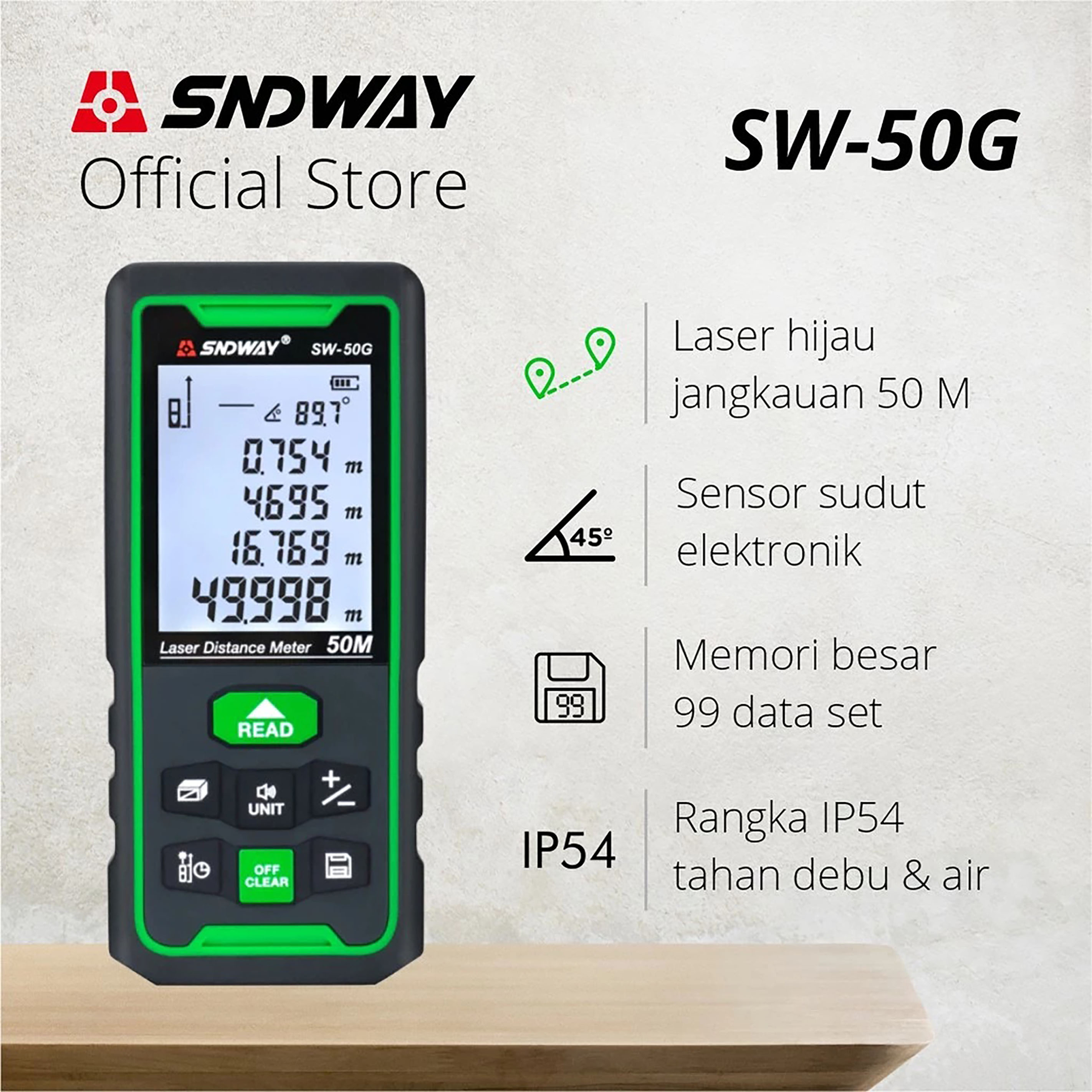Dongguan Sndway Electronic SNDWAY Meteran Digital Green Laser SW-50G
