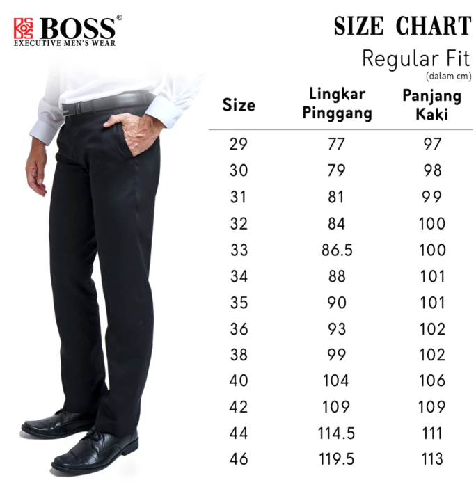  BOSS Celana Panjang Pria Formal Regular Fit HT Hitam
