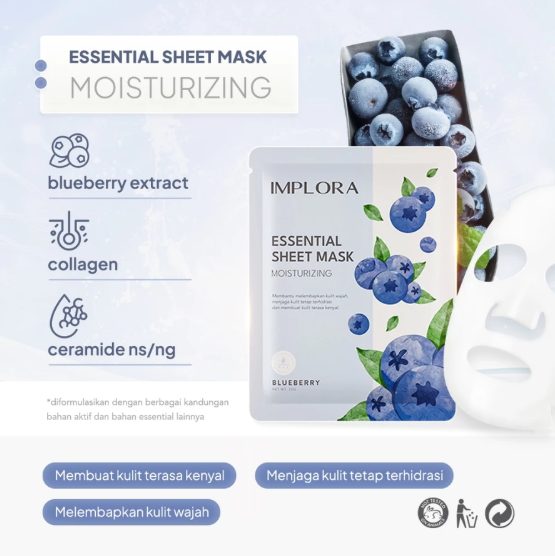Implora Sukses Abadi Implora Essential Sheet Mask Moisturizing Blueberry
