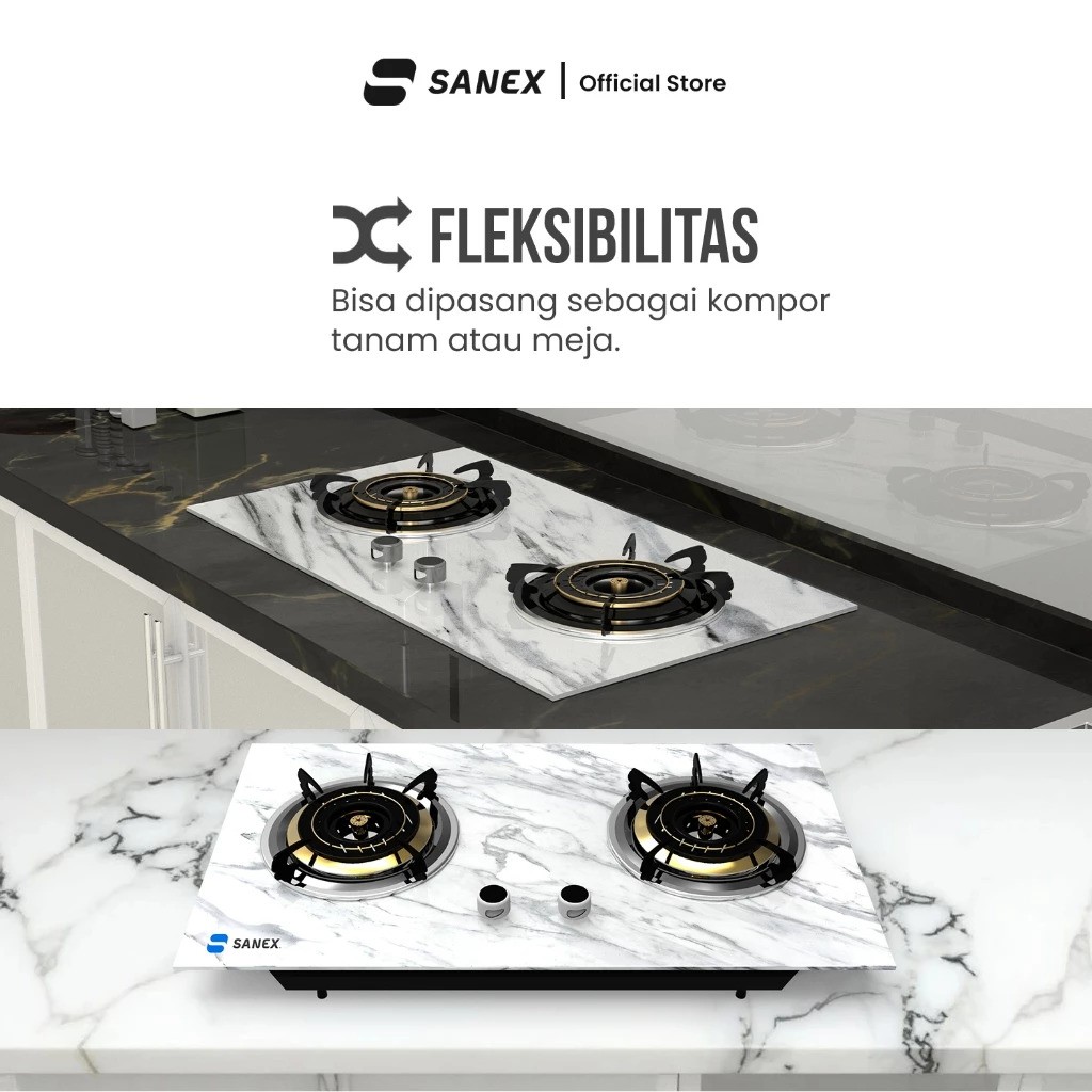 Indo Surya Kencana Sanex Kompor Gas Tanam 2 Tungku Marble Series SN-KT201
