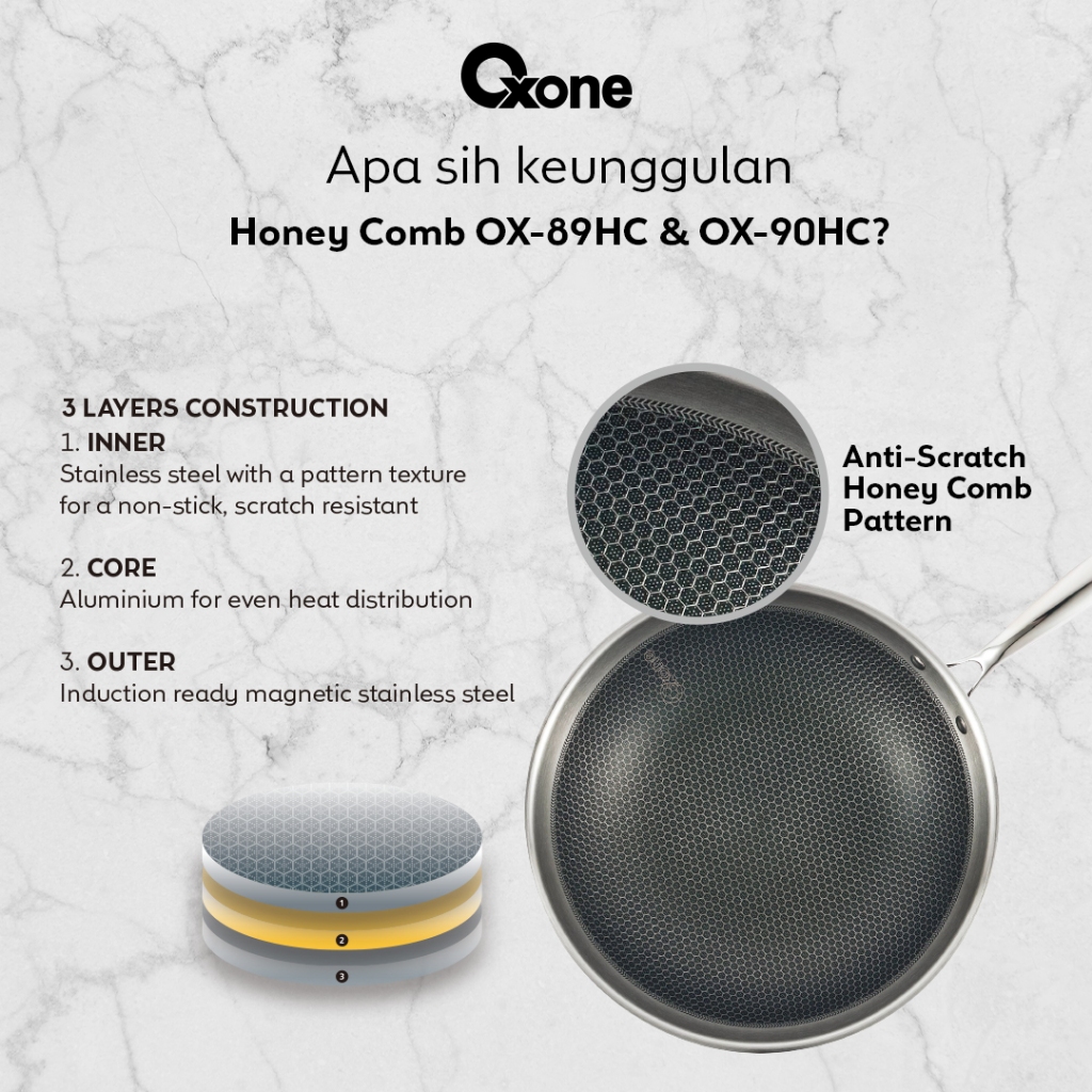 Octa Utama Oxone Wajan Fry Pan Honey Comb Anti Lengket 30 cm OX90HC