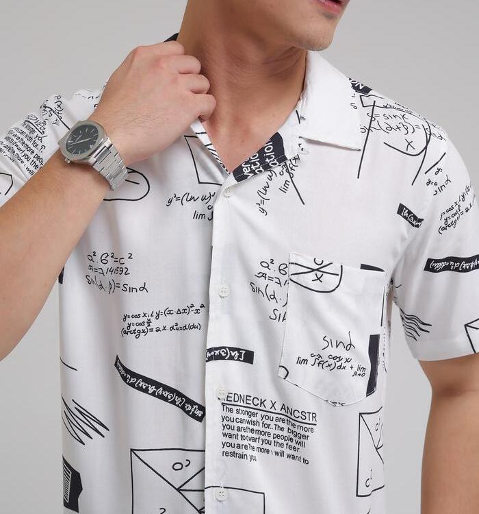  iNeat Hawaiian Shirt Motif Abstract Typography Bowling Shirt