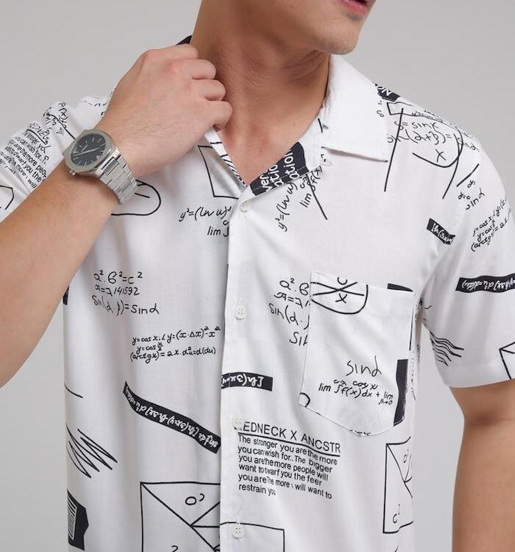 iNeat Hawaiian Shirt Motif Abstract Typography Bowling Shirt 3