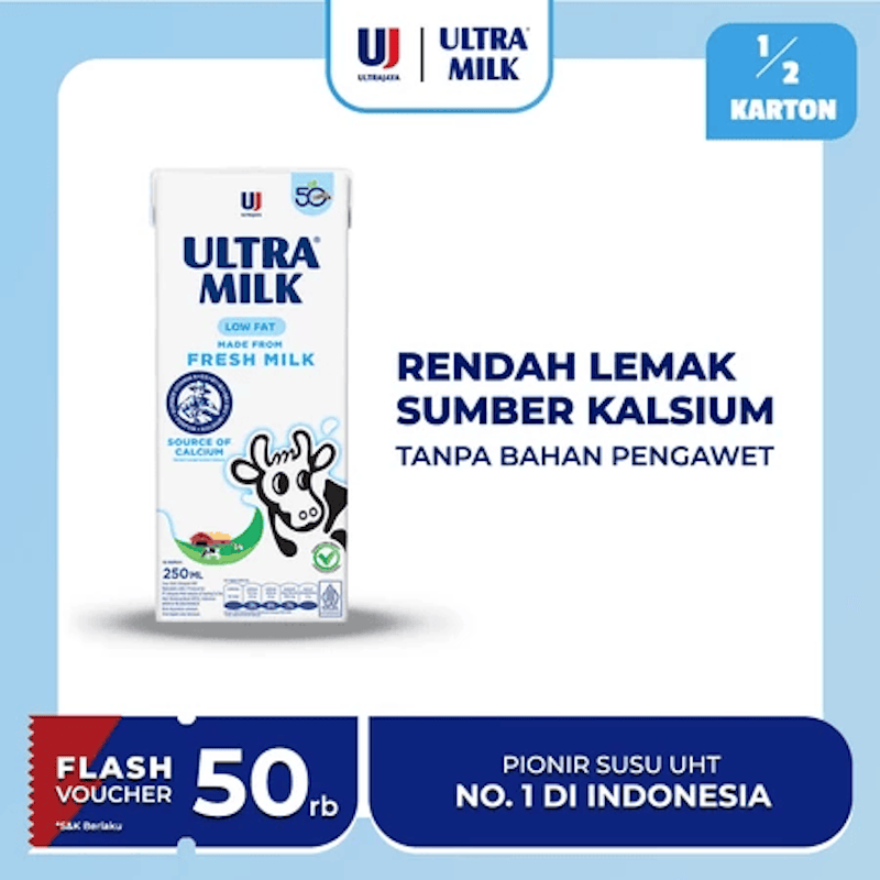 Ultra Milk Low Fat Plain 250 ml (1 karton)