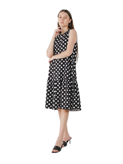 This Is April Pandora Polkadot Midi Black Dress  781939