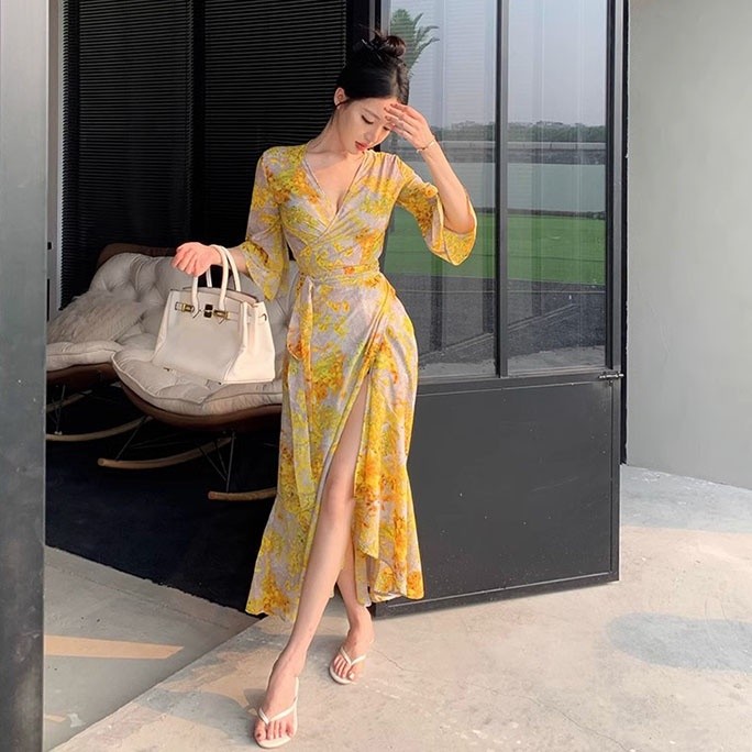 Newlan Newlan Yellow Flower Kimono QZ087 