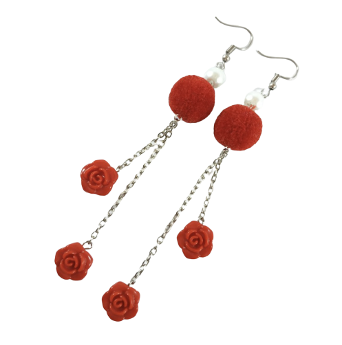 Anting Wanita Pom Pom - Motif Bunga ｜ ACC0305