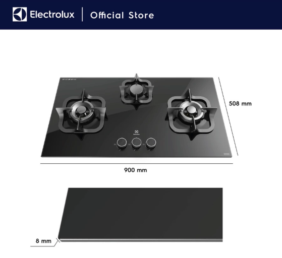 Electrolux Electrolux Kompor Gas Tanam UltimateTaste 300 dengan 3 Tungku 90cm EGT9239CK
