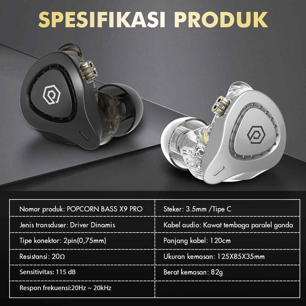  Popcorn Bass X9 Pro Metal In Ear Monitor Earphone (Type C)