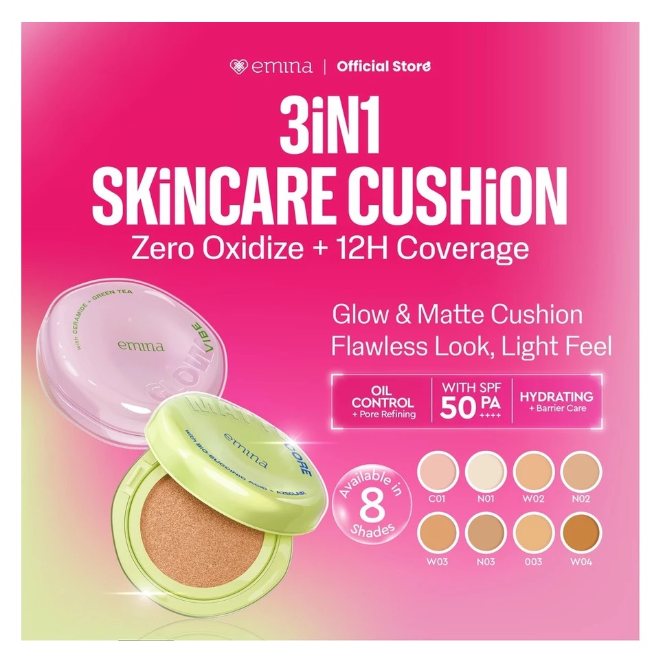 Paragon Technology and Innovation Emina Glow Vibe 3 in 1 Skincare Cushion SPF 50 PA++++ W04 Dune