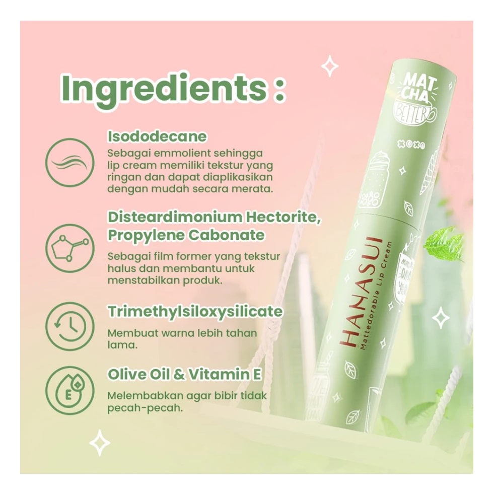 Eka Jaya Internasional Hanasui Mattedorable Lip Cream Matcha Latte Edition 02 Matchamallow