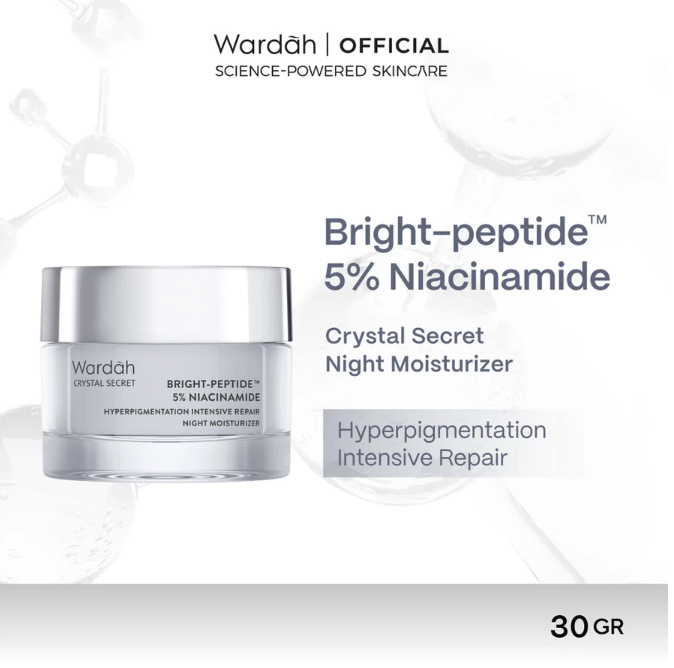 Paragon Technology and Innovation Wardah Crystal Secret Bright-Peptide™ 5% Niacinamide Hyperpigmentation Intensive Repair Night Moisturizer