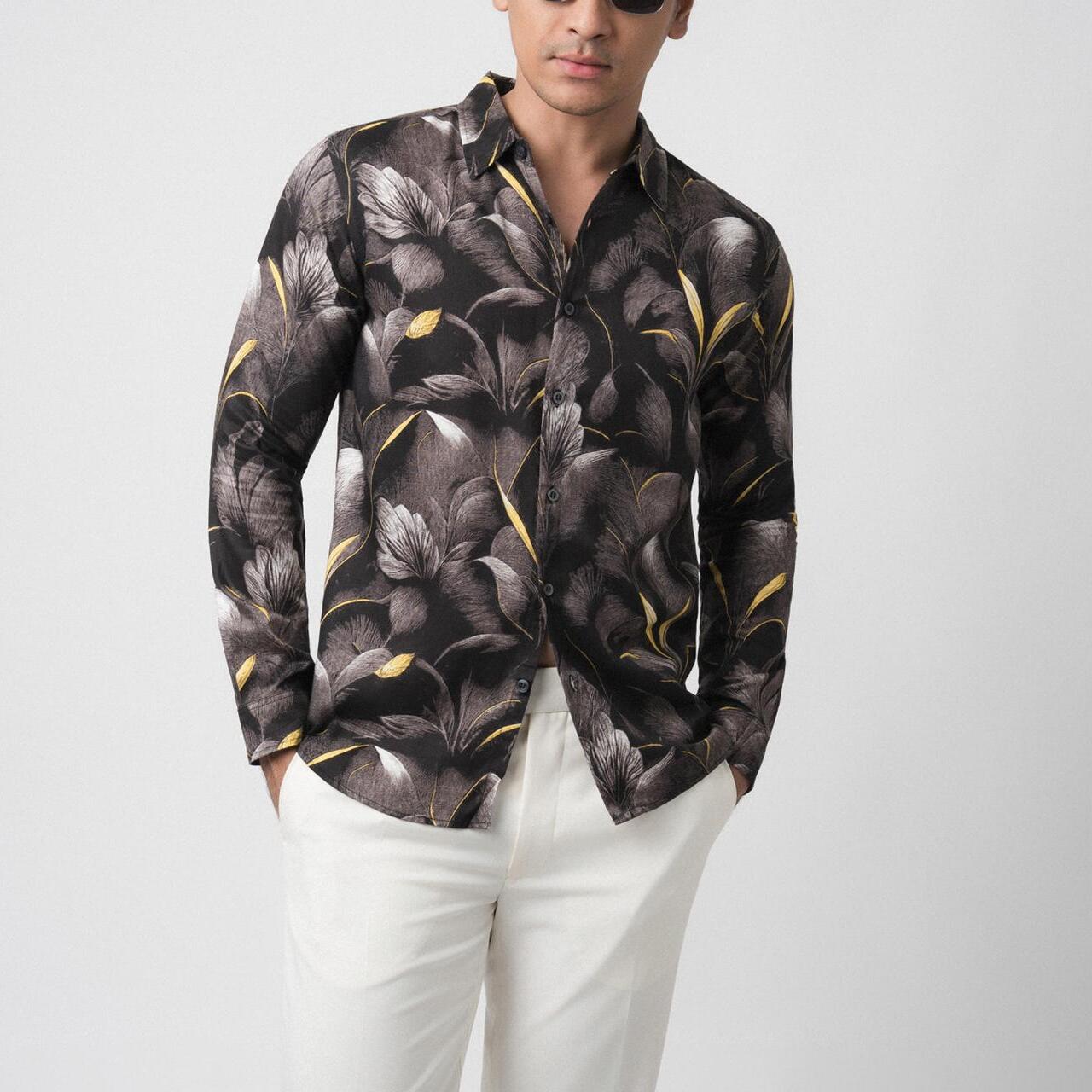  Vengoz Black Magnolia Casual Shirt LS KMLS89