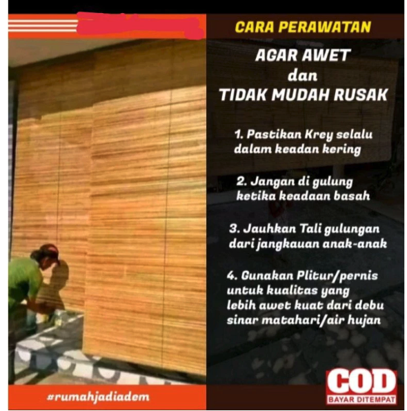  Tirai Bambu Krey Bambu Outdoor Vernis Plistur