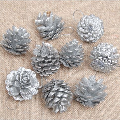 Hiasan Pohon Natal Buah Pinus Silver Gold