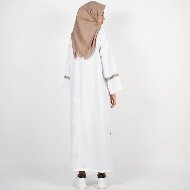 Dailyoutfits Abaya Gamis Classic White Etnic Stripes 2