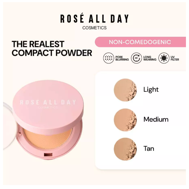 Rosé All Day Cosmetics Rosé All Day The Realest Lightweight Compact Powder Medium