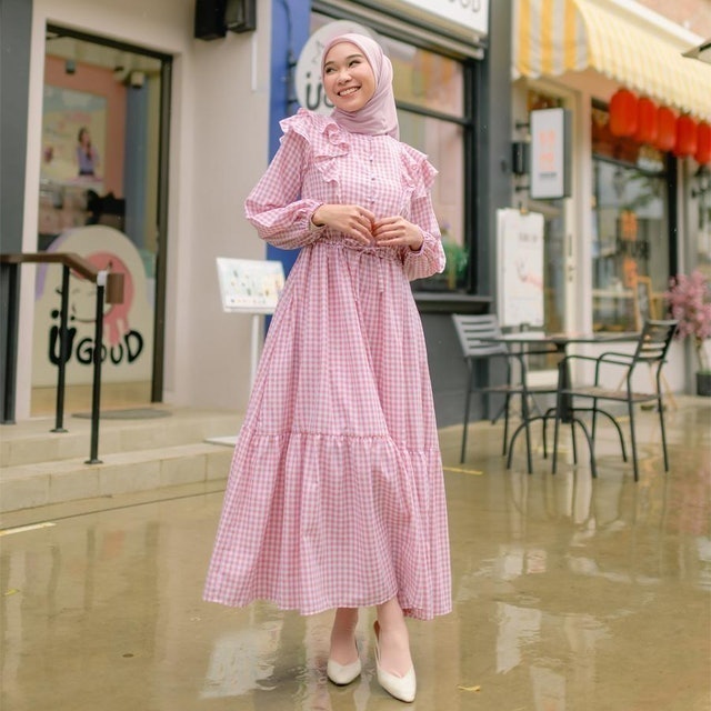 HijabChic Haima Dusty Pink Gingham Dress