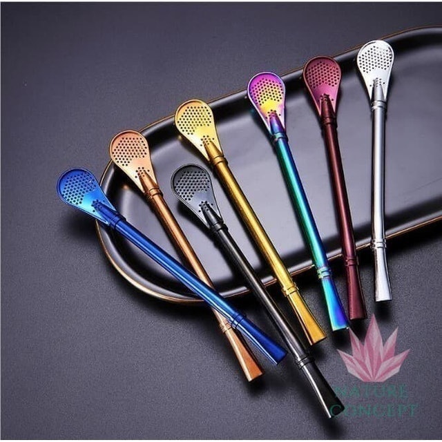 Stainless Steel Straw Spoon Sendok Sedotan