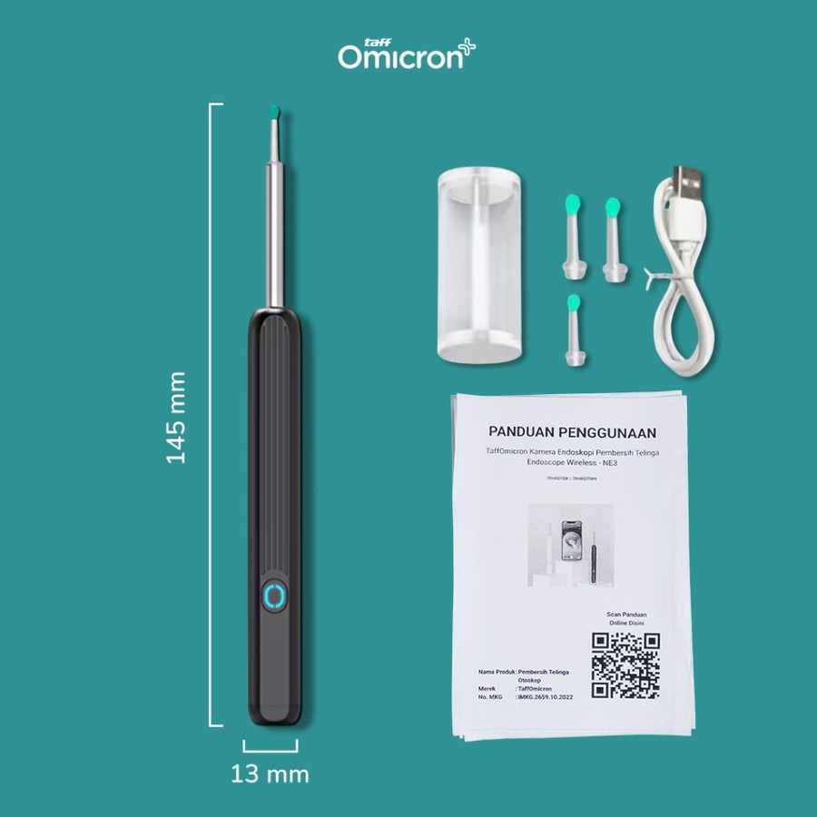 Jakarta Digital Nusantara TaffOmicron Kamera Endoskopi Pembersih Telinga Wireless NE3 Hitam