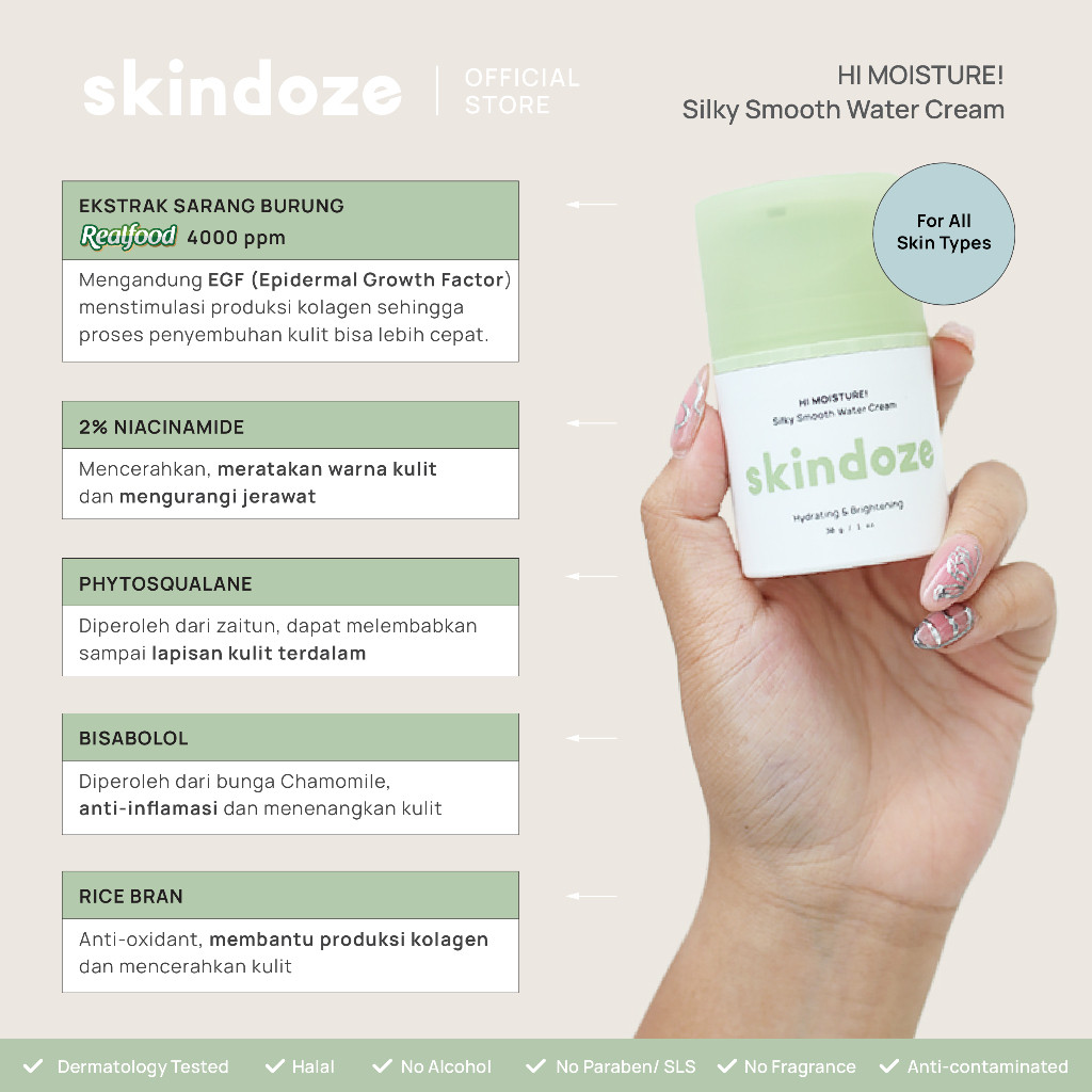 Hidup Melawan Waktu Skindoze HI MOISTURE! Silky Smooth Water Cream
