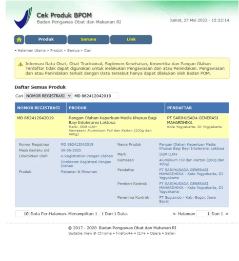 Sarihusada Generasi Mahardika SGM Bebas Laktosa LLM+