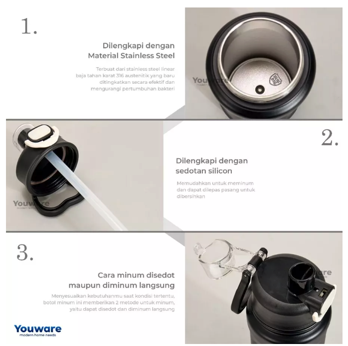 Pilihan Keluarga Indonesia Youware Aero Botol Minum Stainless Steel 1 Liter