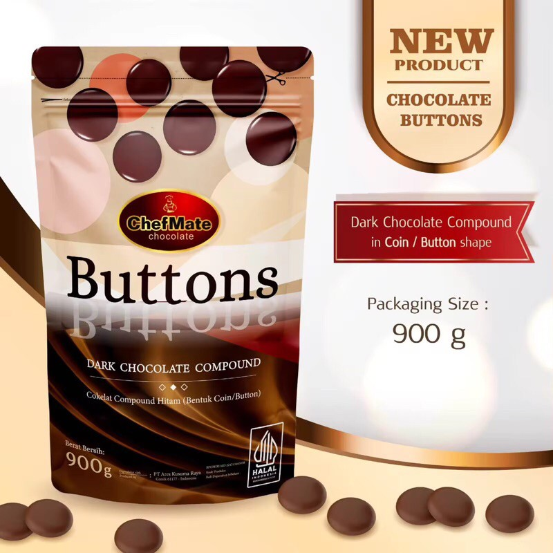Ares Kusuma Raya Chefmate Buttons Dark Chocolate Compound 
