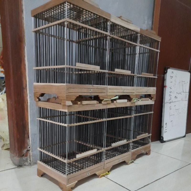 Sangkar Burung Kecil Jati Bambu Ruji Hitam