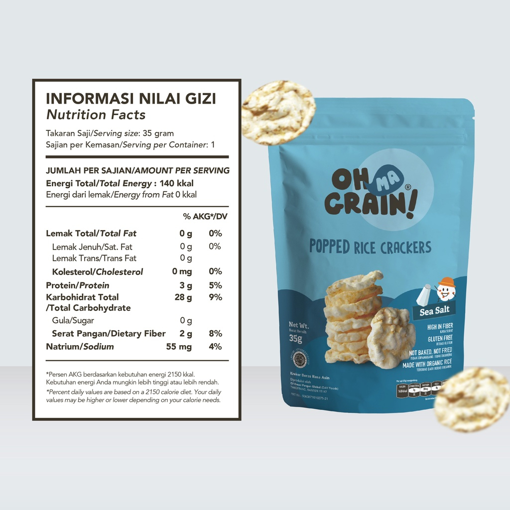 Kreasi Pangan Global Oh Ma Grain! Pop Rice Cracker Sea Salt
