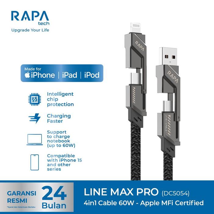 Satu Bisnis Indonesia RAPA Tech LINE MAX PRO 4in1 Apple MFI Certified Cable DC5054