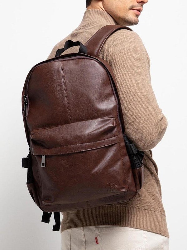 Urban State Distressed Leather Mesh Backpack 5