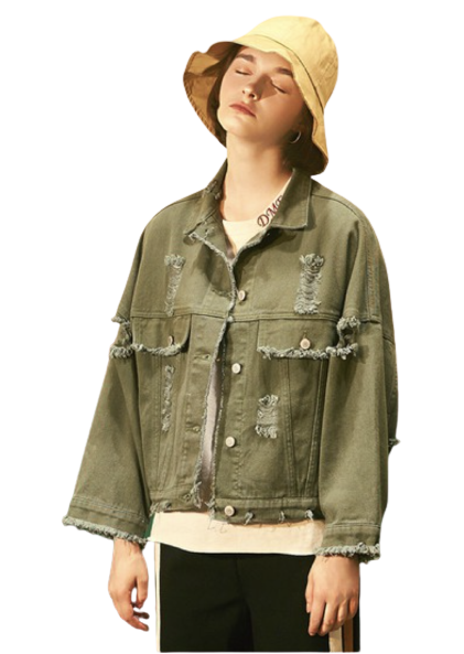 Jaket Robek Tepi Warna Hijau Army