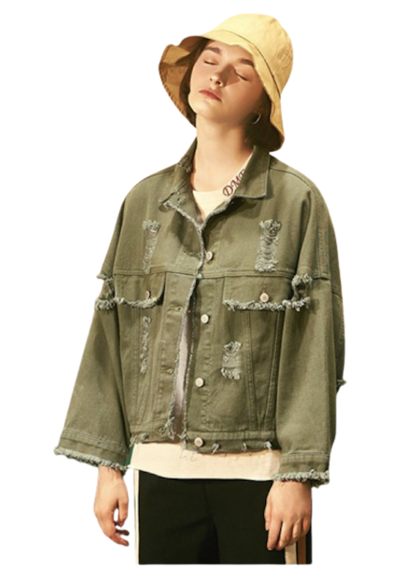 Jaket Robek Tepi Warna Hijau Army 1