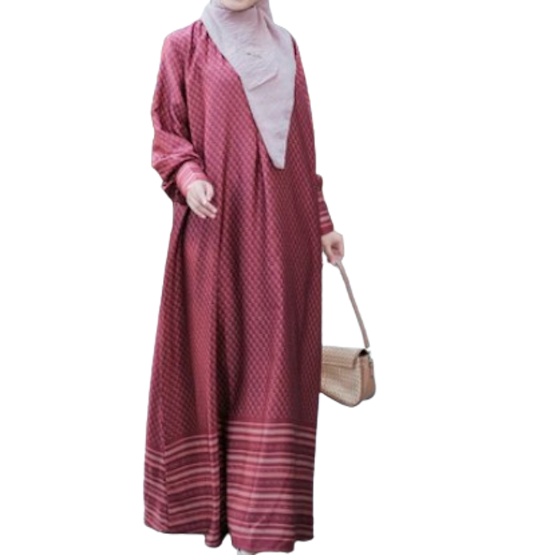 Elzatta Long Dress Gamis Border L Monogram Satin 1