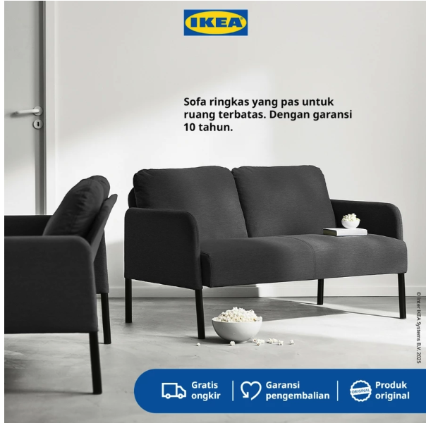  IKEA GLOSTAD Sofa 2 Dudukan Minimalis Knisa Abu
