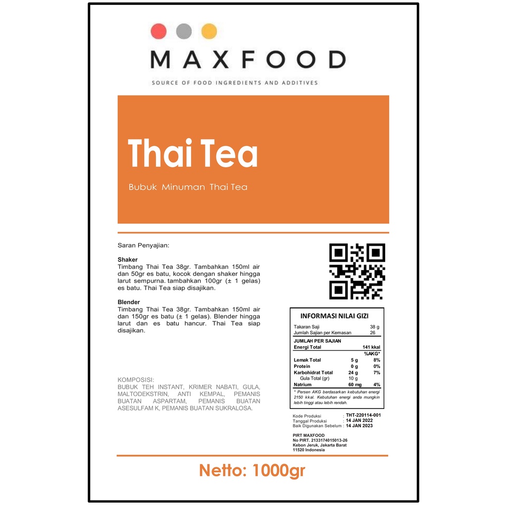 Sari Incofood  MAXFOOD Thai Tea 