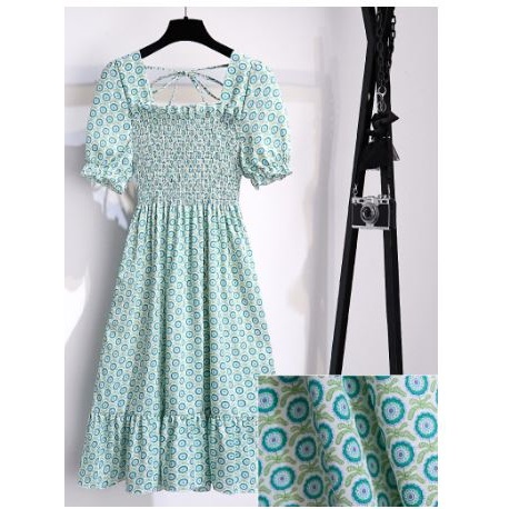 TianShun  Floral Pleated Chest Midi Dress