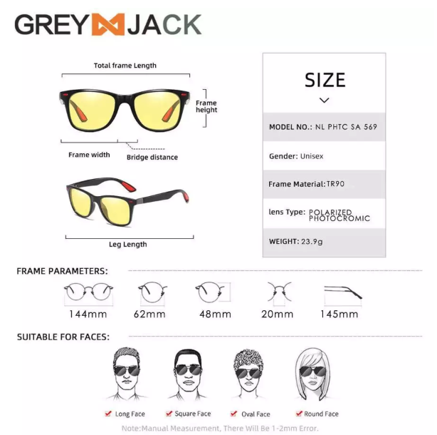  Grey Jack TR90 Night Vision Photocromic 569