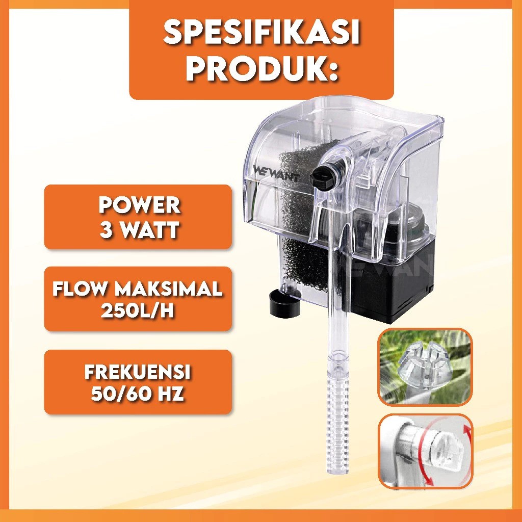 Wewant Sukses Bersama WeWant Filter Air Aquarium Gantung 3W