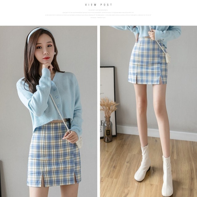 Rok Kotak Kotak Span Pendek Mini Skirt Korea Dq001