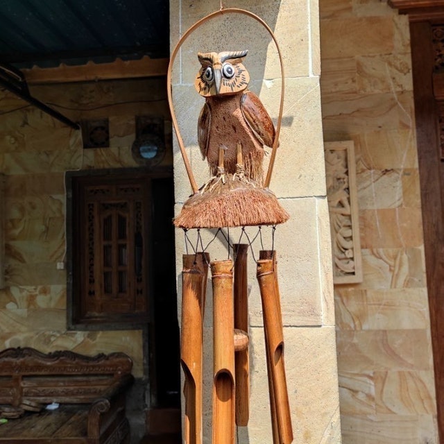 Bali Miho Lonceng Angin Bambu Motif Burung Hantu