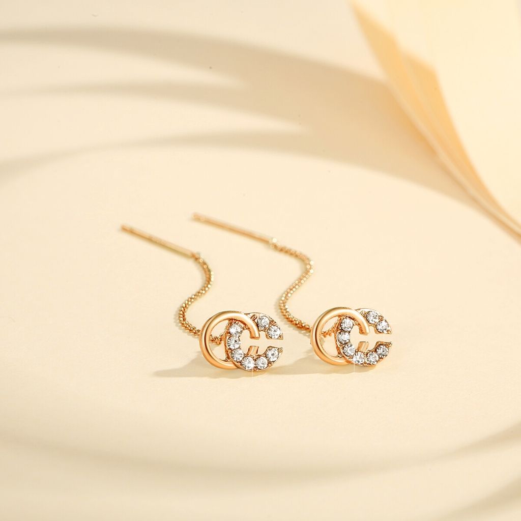  Lanme Jewelry Anting Titanium Kristal Panjang AZ284