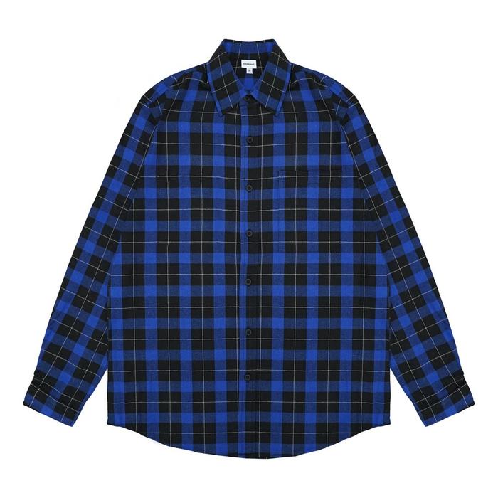 Bi-ensi Fesyenindo 3Second Men's Flannel Plaid Shirt Long Sleeve Regular Fit Carre Blue OL-C010225